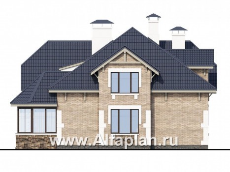 Проекты домов Альфаплан - «Корона» - коттедж с гаражом и красивым эркером - превью фасада №2