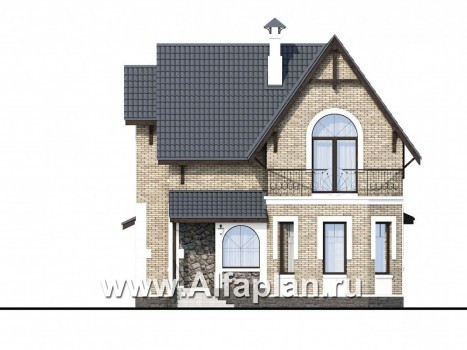 Проекты домов Альфаплан - Кирпичный дом «Оптима» с красивым эркером - превью фасада №1