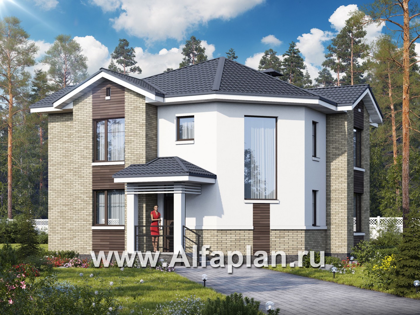Проекты домов Альфаплан - NotaBene - компактный проект с оригинальным планом - основное изображение