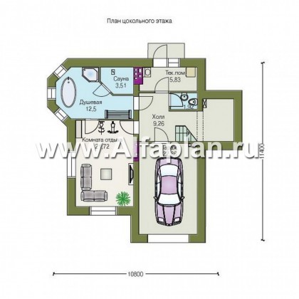 «Корвет» - проект трехэтажного дома, с эркером, с гаражом на 1 авто и сауной в цоколе - превью план дома