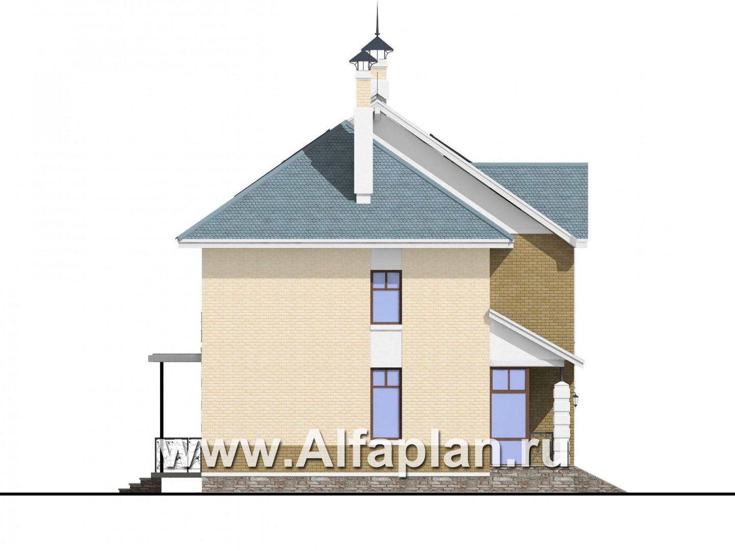 Проекты домов Альфаплан - «Дипломат» - загородный дом с бильярдной - изображение фасада №2