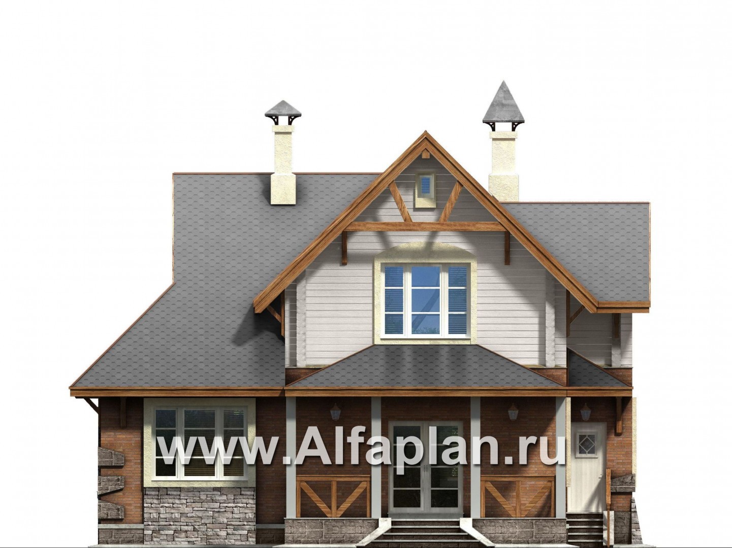 Проекты домов Альфаплан - «Альпенхаус»- альпийское шале из комбинированных материалов - изображение фасада №4