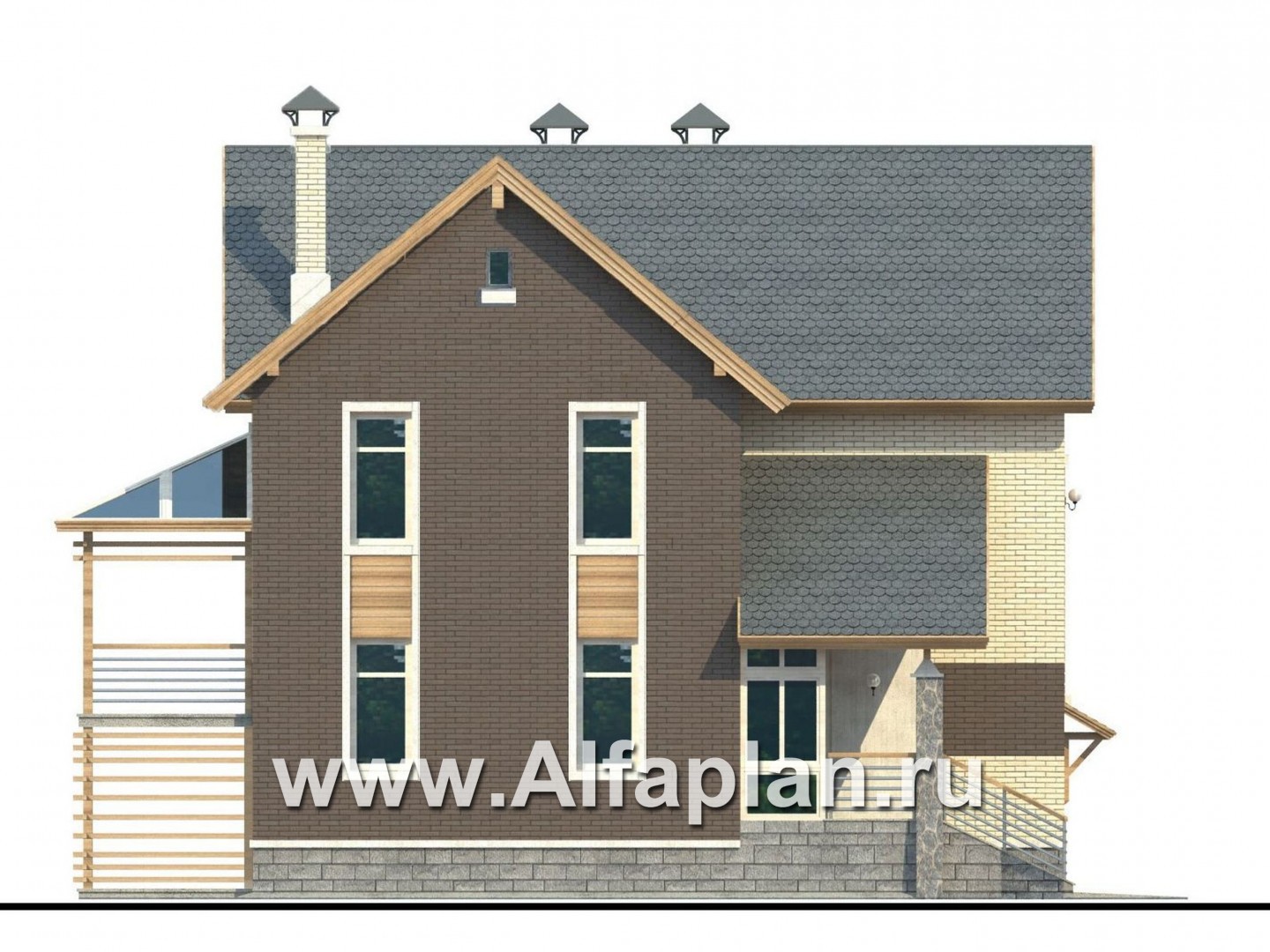 Проекты домов Альфаплан - «Экспрофессо»- проект компактного дома с гаражом в цоколе - изображение фасада №3