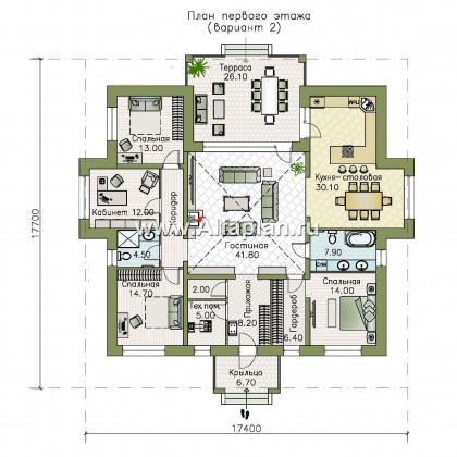 Проекты домов Альфаплан - «Аккорд» - просторный одноэтажный дом с симметричными фасадами - превью плана проекта №2