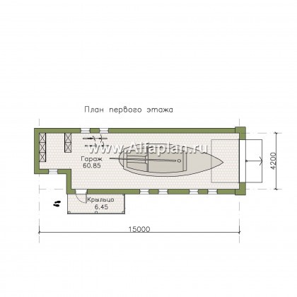 Проекты домов Альфаплан - Теплый гараж на 2 места или эллинг для катера - превью плана проекта №1