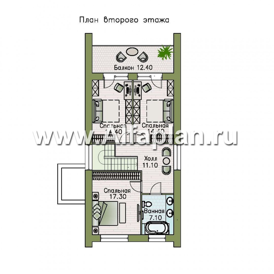 Проекты домов Альфаплан - «Барн» - современный мансардный дом с боковой террасой и балконом - изображение плана проекта №2