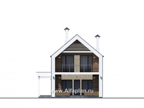 «Барн» - проект дома с мансардой, современный стиль барнхаус, с сауной, террасой и балконом - превью фасада дома