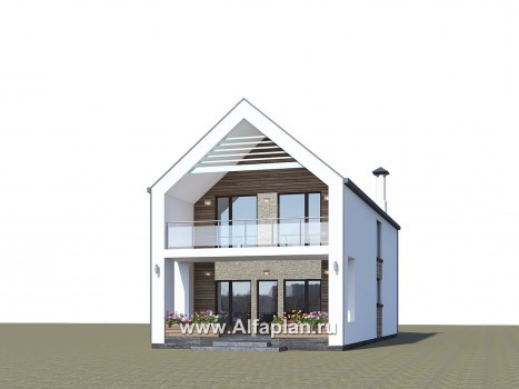 «Барн» - проект дома с мансардой, современный стиль барнхаус, с сауной, террасой и балконом - превью дополнительного изображения №2