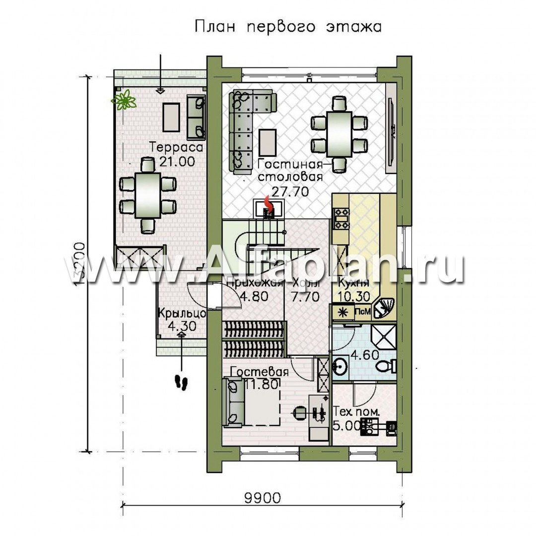 Проекты домов Альфаплан - «Барн» - современный мансардный дом с боковой террасой - изображение плана проекта №1