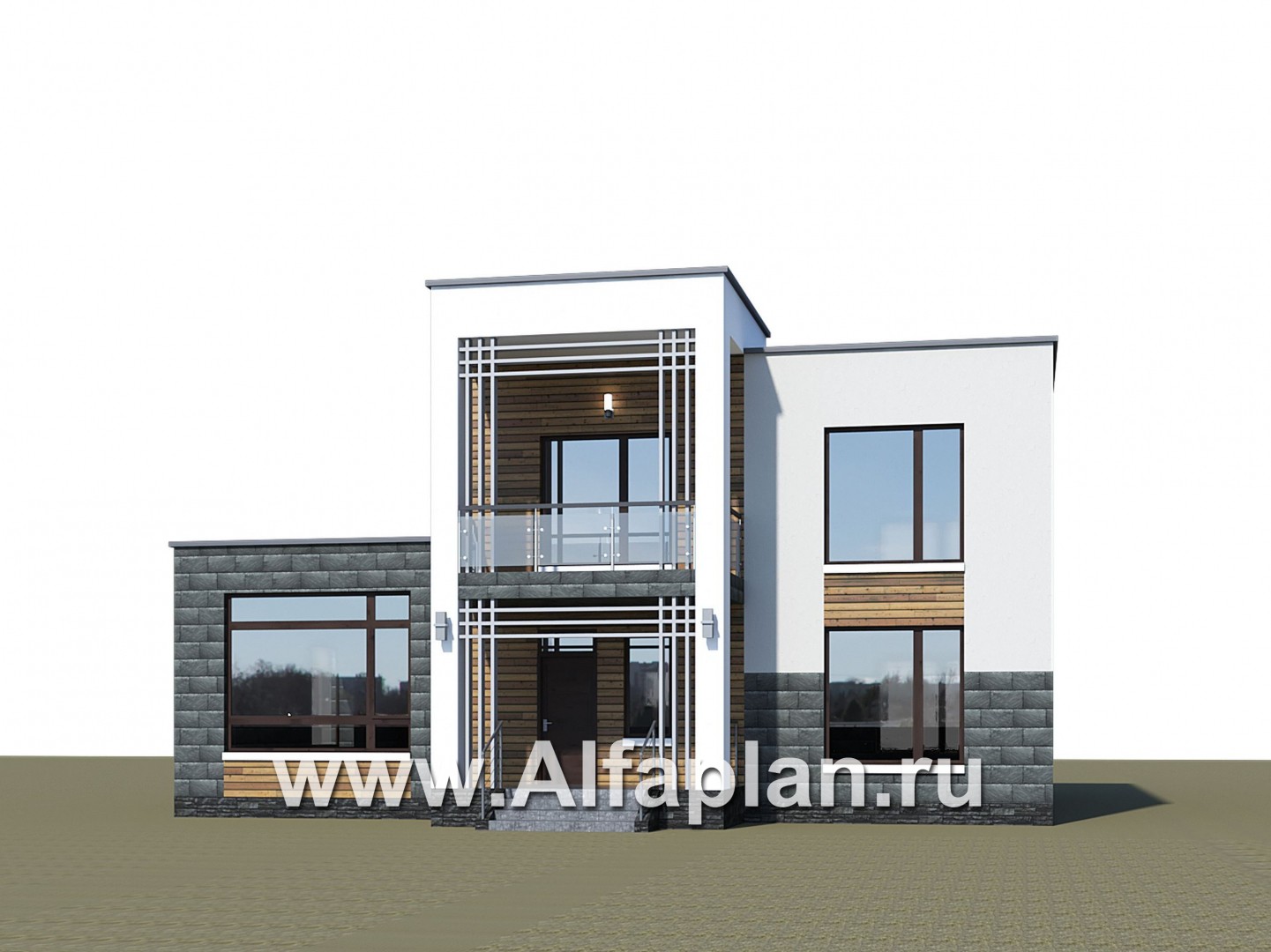 «Футура» - современный двухэтажный дом, с террасой и сауной, с плоской крышей, в стиле минимализм - дизайн дома №1