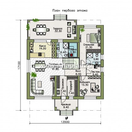 «Футура» - современный двухэтажный дом, с террасой и сауной, с плоской крышей, в стиле минимализм - превью план дома