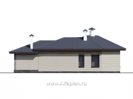 Проекты домов Альфаплан - "Ореол" - проект углового одноэтажного дома с террасой - превью фасада №4
