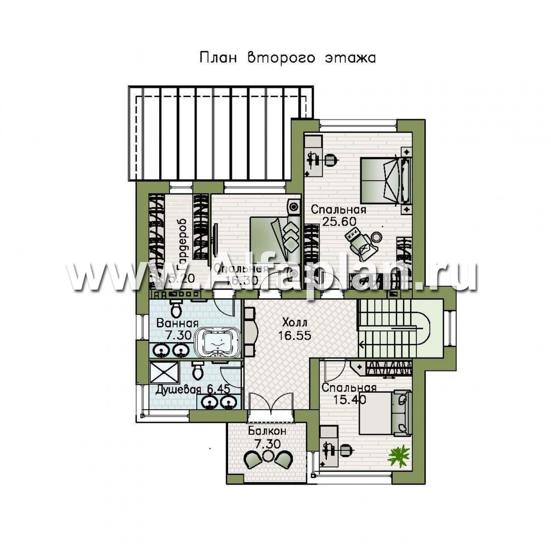 «Престиж» - проект двухэтажного дома, в стиле хай-тек, с террасой и с плоской кровлей - план дома