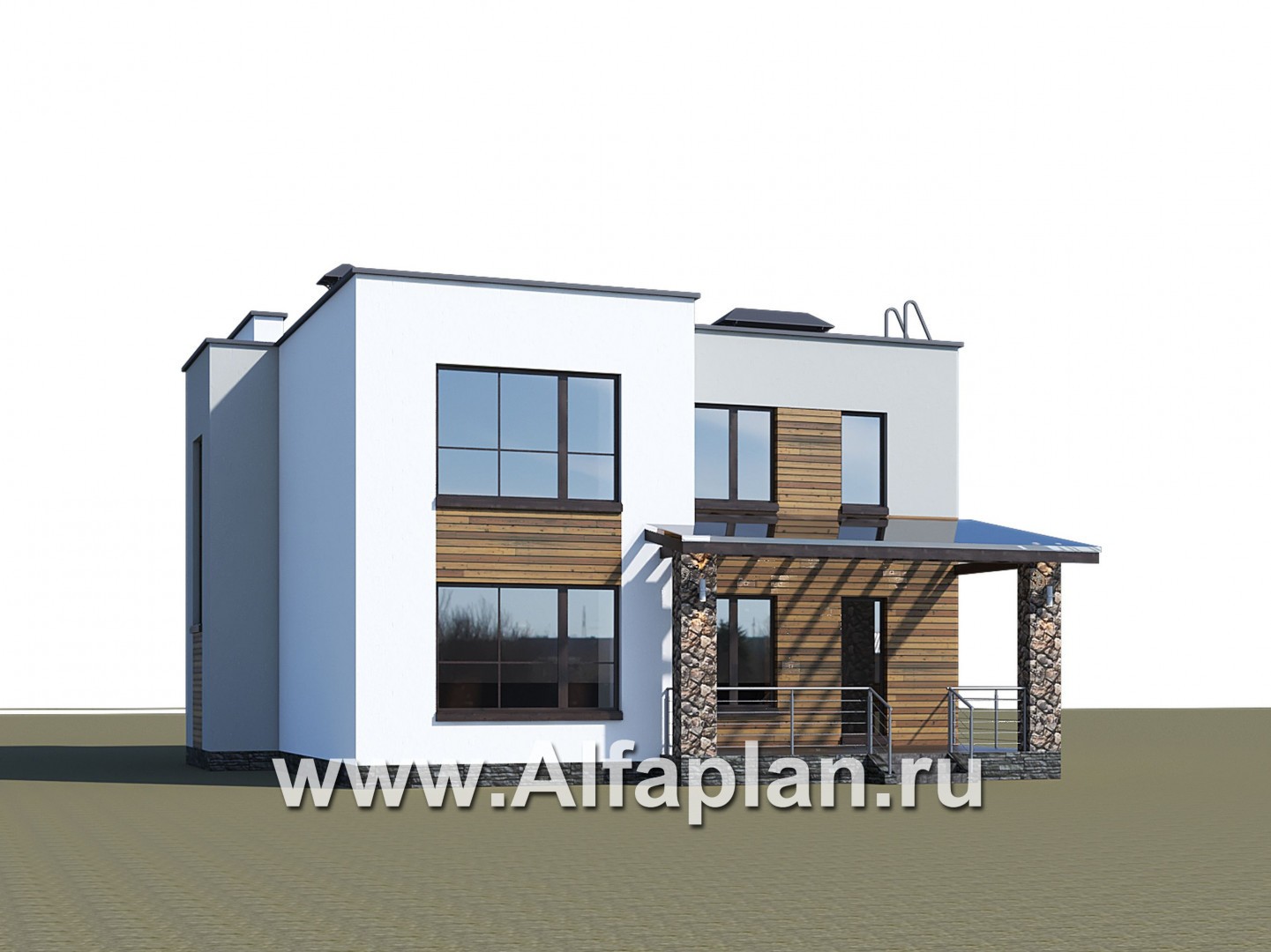 «Престиж» - проект двухэтажного дома, в стиле хай-тек, с террасой и с плоской кровлей - дизайн дома №2