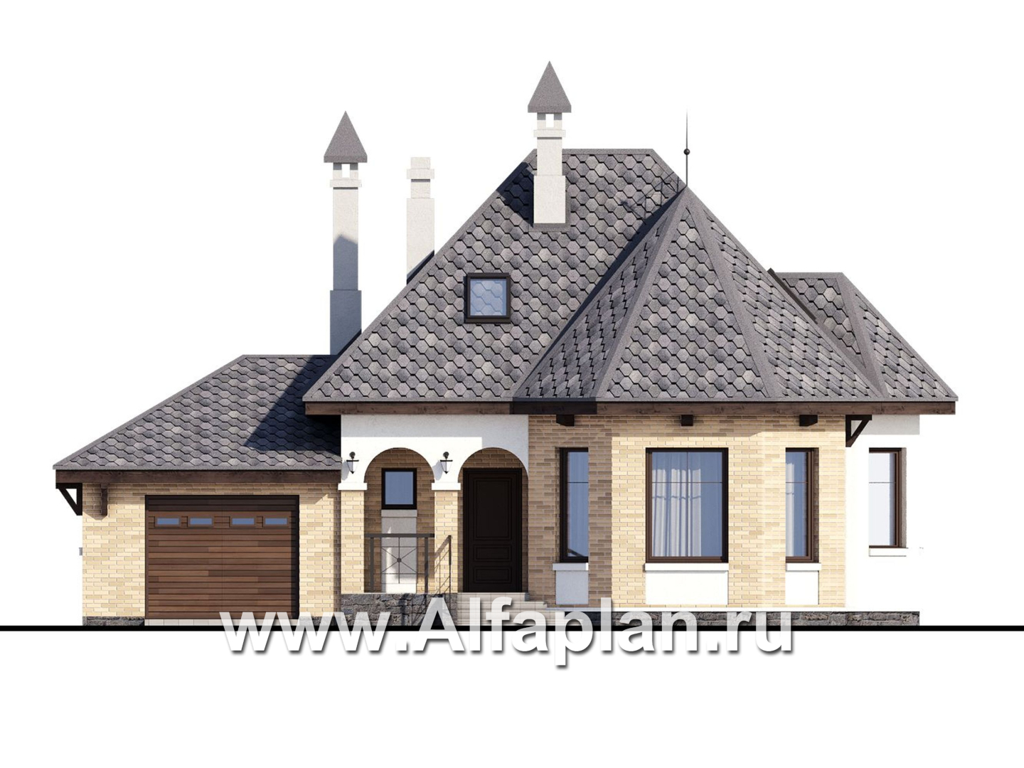 Проекты домов Альфаплан - «Душечка» - небольшой дом - и гаражом - изображение фасада №1
