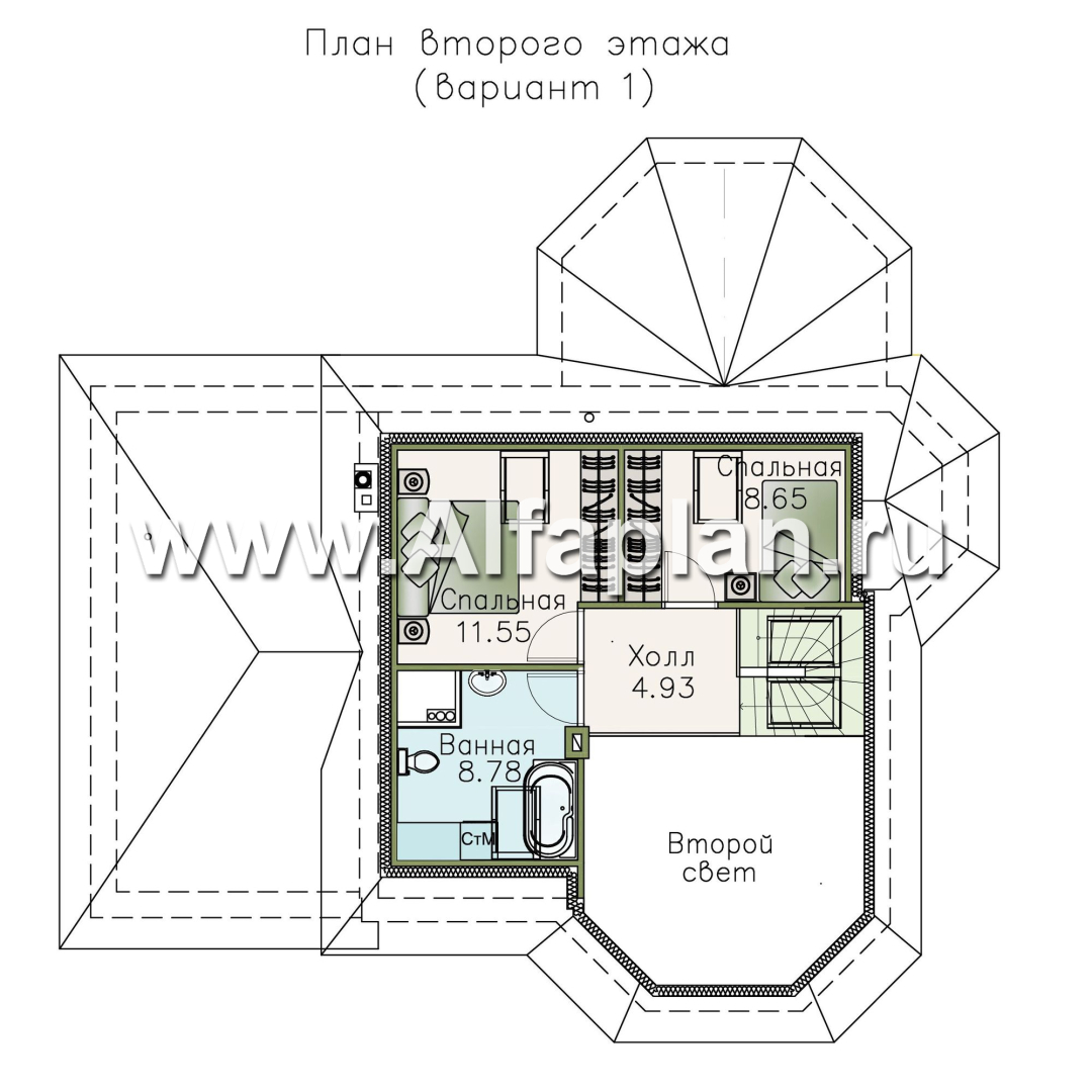 Проекты домов Альфаплан - «Душечка» - небольшой дом - и гаражом - план проекта №2
