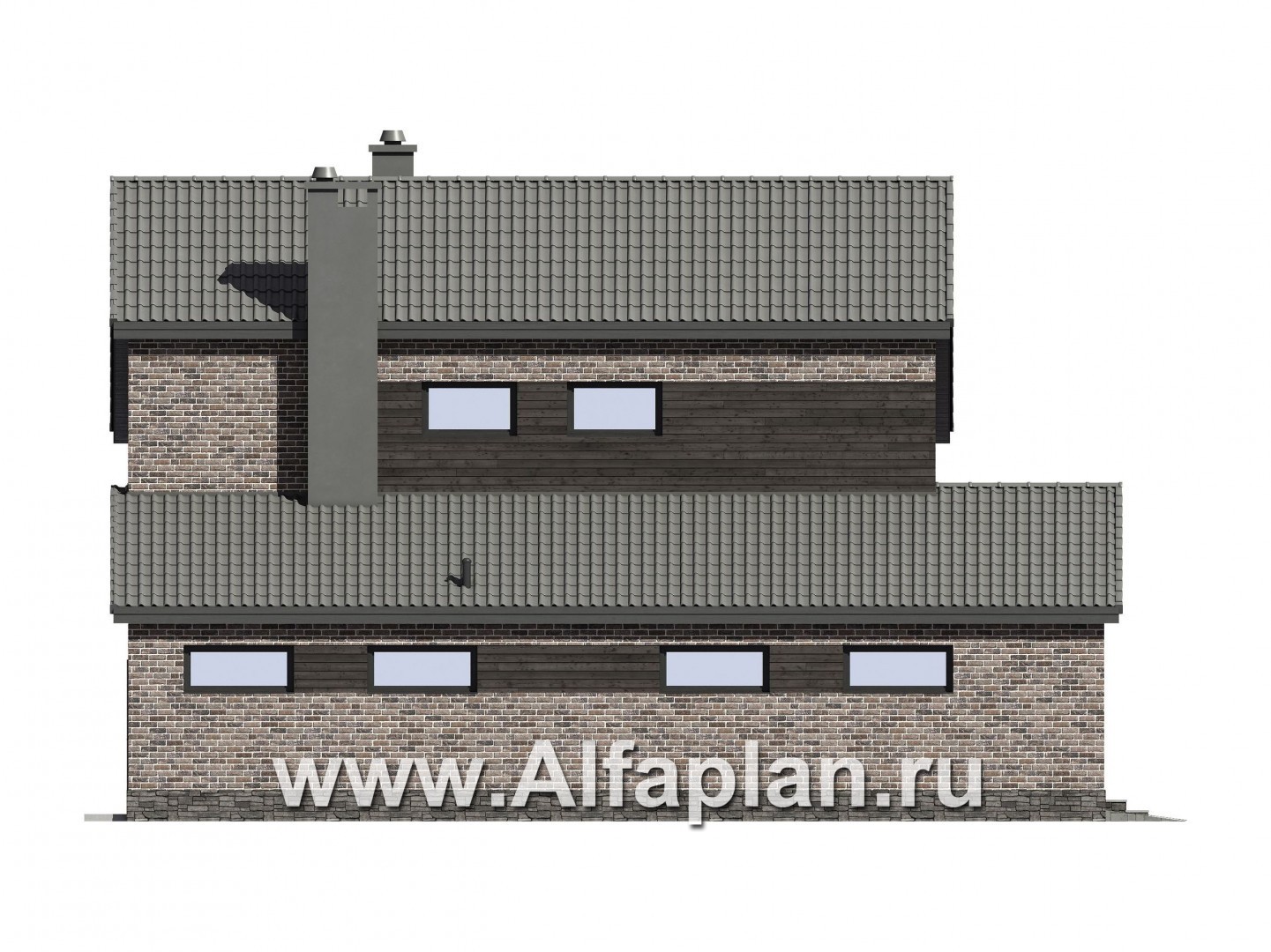 Проекты домов Альфаплан - Проект двухэтажного загородного дома с гаражом - изображение фасада №4