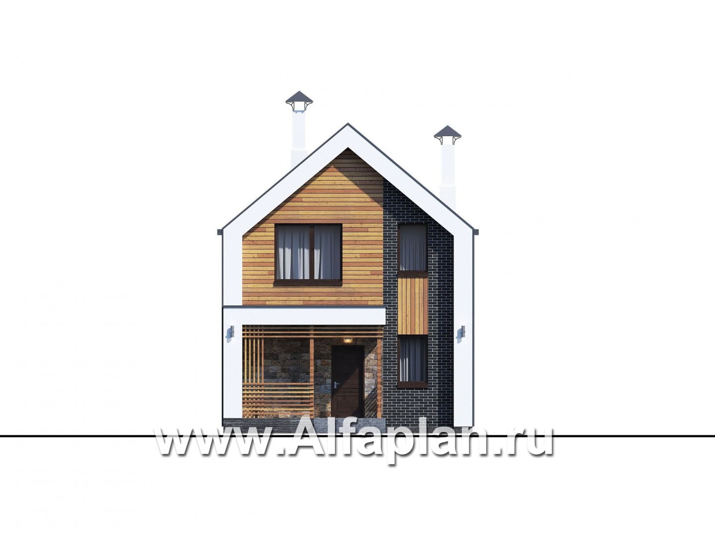 Проекты домов Альфаплан - «Барн» - современный мансардный дом с террасой и балконом - изображение фасада №1