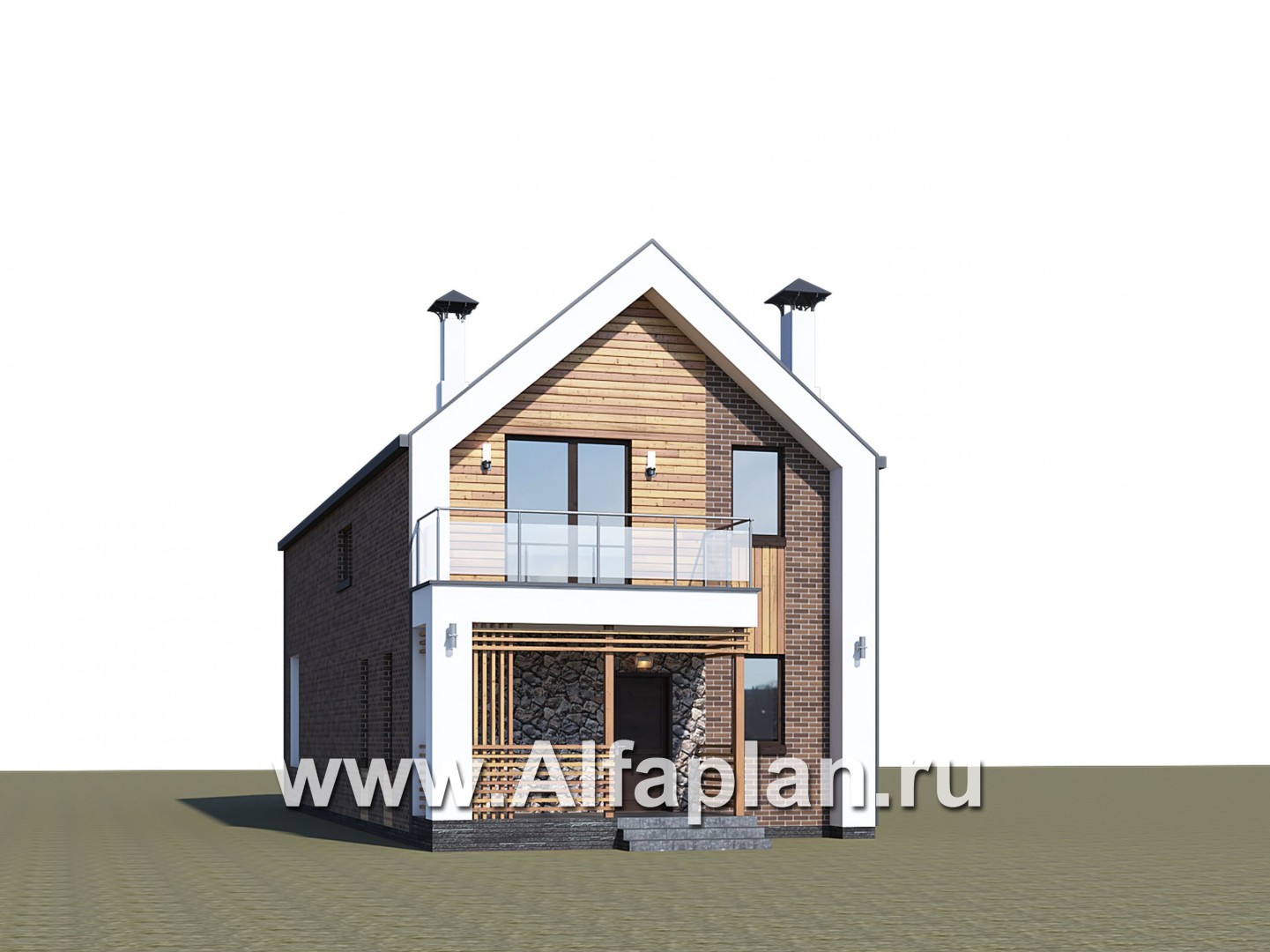 Проекты домов Альфаплан - «Барн» — современный мансардный дом с террасой и балконом - дополнительное изображение №1