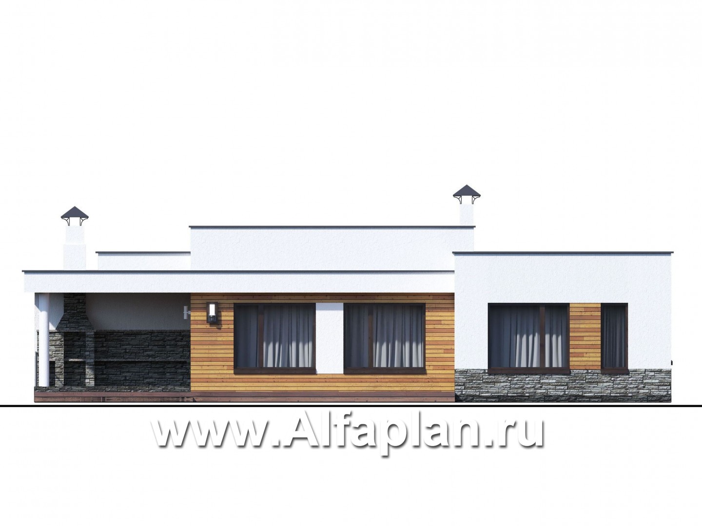 Проекты домов Альфаплан - «Мадейра» - стильный одноэтажный дом с плоской кровлей - изображение фасада №3