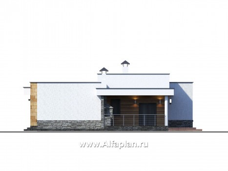 Проекты домов Альфаплан - «Мадейра» - стильный одноэтажный дом с плоской кровлей - превью фасада №2