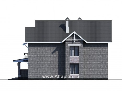 «Сафо» - проект двухэтажного дома, из кирпича, второй свет гостиной, с сауной и с террасой - превью фасада дома