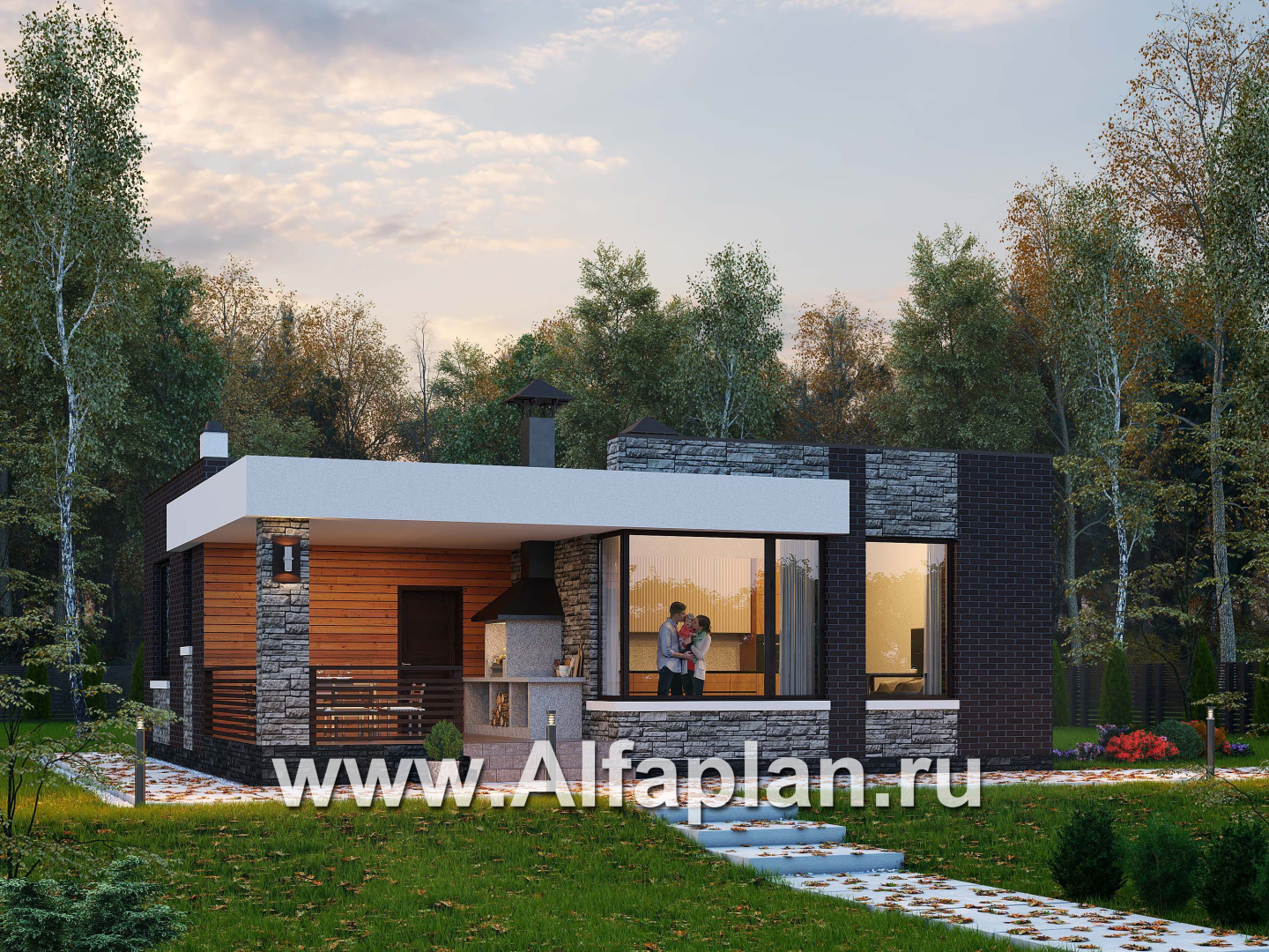 Проекты домов Альфаплан - «Дега» - современный одноэтажный дом с плоской кровлей - основное изображение