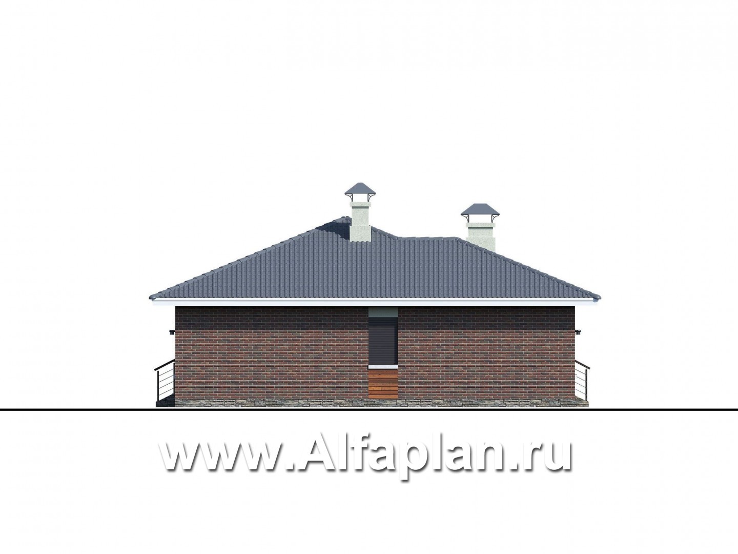 Проекты домов Альфаплан - «Онега» - проект одноэтажного дома со скрытой установкой ролет на окнах - изображение фасада №3