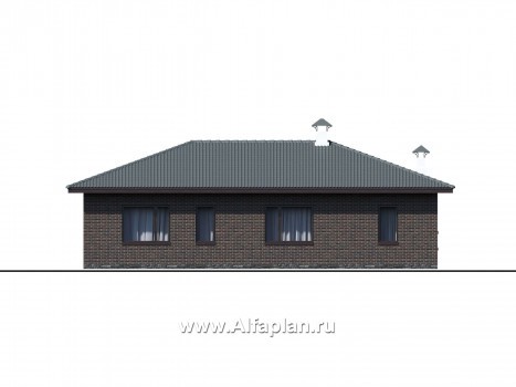 Проекты домов Альфаплан - Проект компактного одноэтажного дома с тремя спальнями - превью фасада №3