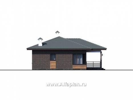 Проекты домов Альфаплан - Проект компактного одноэтажного дома с тремя спальнями - превью фасада №4