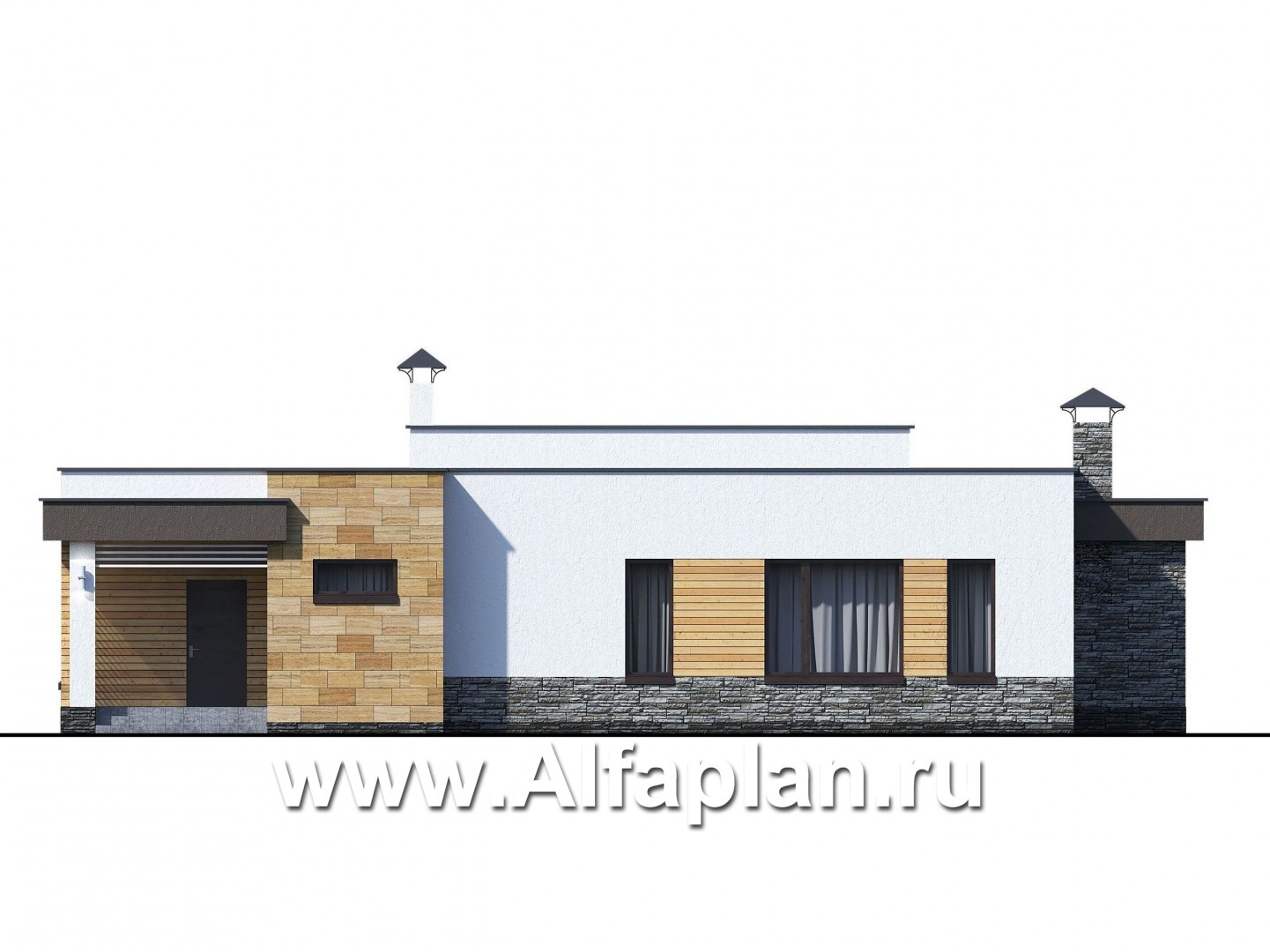 Проекты домов Альфаплан - «Ниагара» - современный одноэтажный коттедж с плоской кровлей - изображение фасада №1