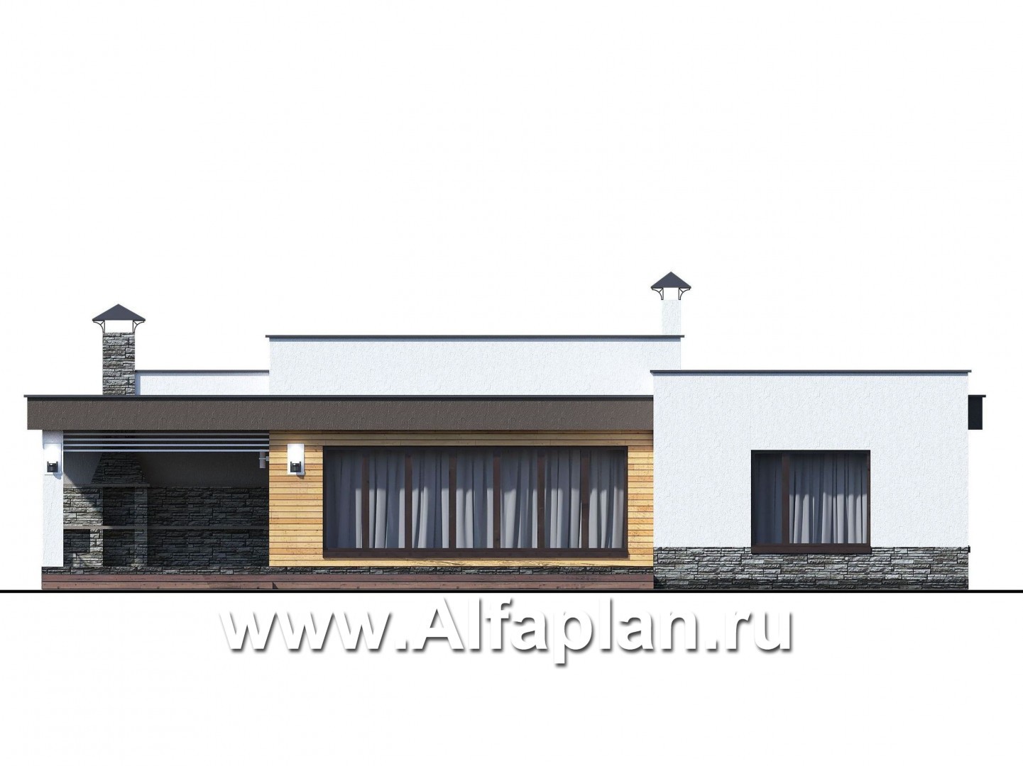 Проекты домов Альфаплан - «Ниагара» - современный одноэтажный коттедж с плоской кровлей - изображение фасада №3