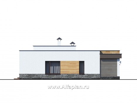 Проекты домов Альфаплан - «Ниагара» - современный одноэтажный коттедж с плоской кровлей - превью фасада №4