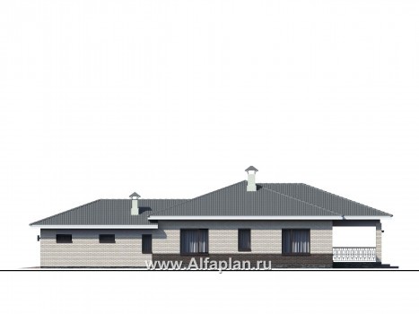 Проекты домов Альфаплан - «Зодиак» - одноэтажный коттедж с большим гаражом - превью фасада №2