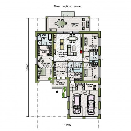 Проекты домов Альфаплан - «Зодиак» - одноэтажный коттедж с большим гаражом - превью плана проекта №1