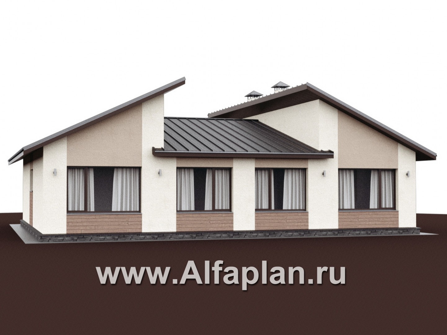 Проекты домов Альфаплан - «Стрельна» - одноэтажный дом с четырьмя комнатами и террасой - дополнительное изображение №3