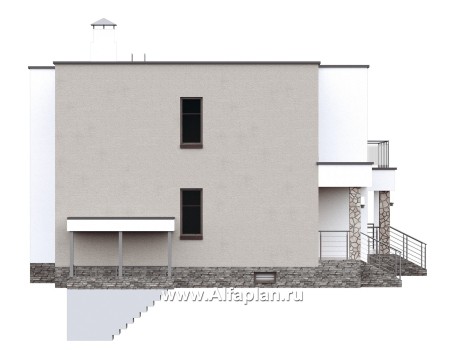 Проекты домов Альфаплан - «Серотонин» - проект современного хай-тек дома с плоской кровлей и цокольным этажом - превью фасада №3