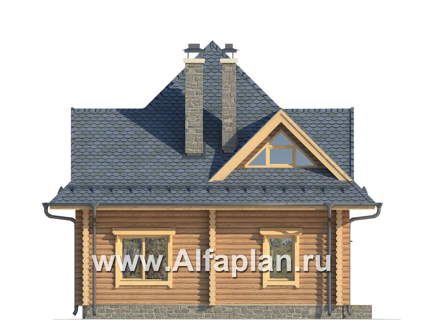 Проекты домов Альфаплан - Одноэтажный дом из бревен с мансардой - изображение фасада №4