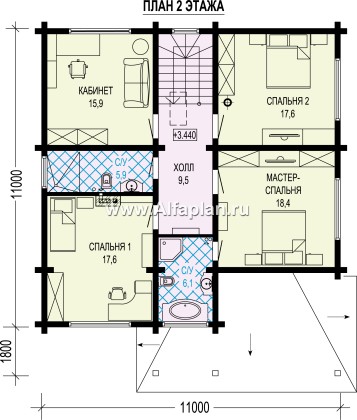 Проекты домов Альфаплан - Двухэтажный дом из клееного бруса - превью плана проекта №2