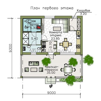Проект карксной с террасой - превью план дома