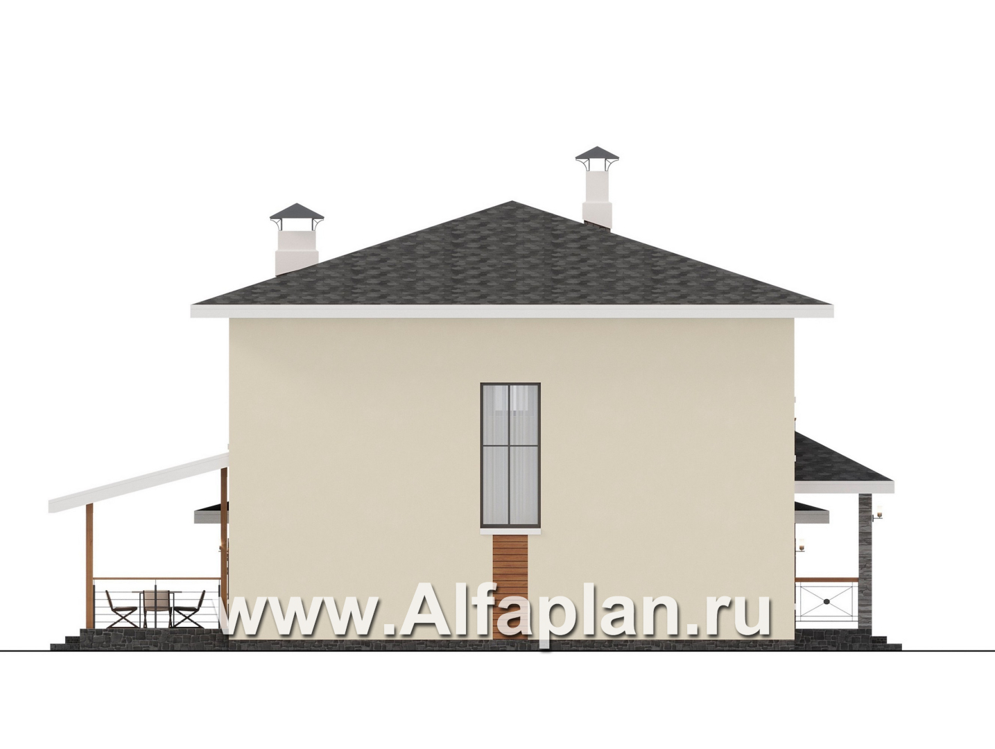 Проекты домов Альфаплан - "Остров сокровищ" - проект экономичного дома с гаражом и навесом для автомобилей - изображение фасада №3