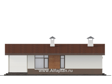 «Отрадное» - проект одноэтажного дома, с террасой, 3 спальни, с двускатной крышей - превью фасада дома