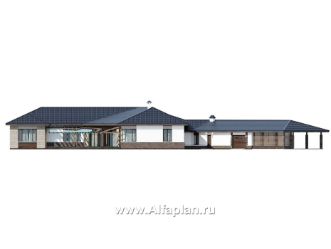 «Полярная звезда« - проект одноэтажного дома из кирпичей, вилла с диагональным планом, с гаражом - превью фасада дома