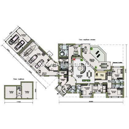 «Полярная звезда« - проект одноэтажного дома из кирпичей, вилла с диагональным планом, с гаражом - превью план дома