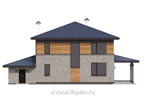 «Триггер роста» - проект двухэтажного дома из блоков, с террасой и вторым светом, с гаражом, в стиле Райта - превью фасада дома