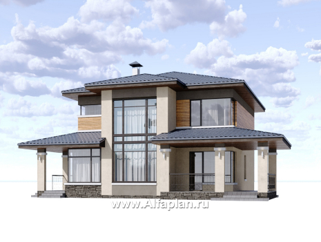 Проекты домов Альфаплан - "Монтана" - проект двухэтажного дома из кирпичей в стиле прерий (Райта) - превью дополнительного изображения №1