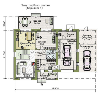 Проекты домов Альфаплан - "Вуокса" - современный двухэтажный коттедж, штукатурные фасады, с гаражом - превью плана проекта №1