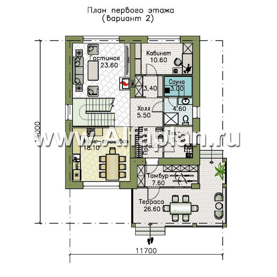 Проекты домов Альфаплан - "Отрадное" - дизайн дома в стиле Райта, с террасой на главном фасаде - изображение плана проекта №2