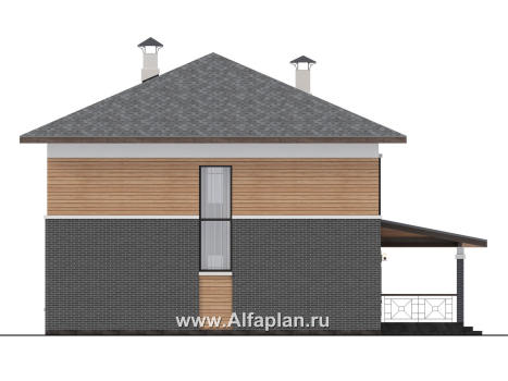 Проекты домов Альфаплан - "Отрадное" - дизайн дома в стиле Райта, с террасой на главном фасаде - превью фасада №3