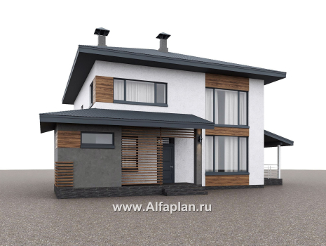 «Чистая линия» - проект дома, 2 этажа, мастер спальня, с террасой сбоку, в современном стиле - превью дополнительного изображения №2